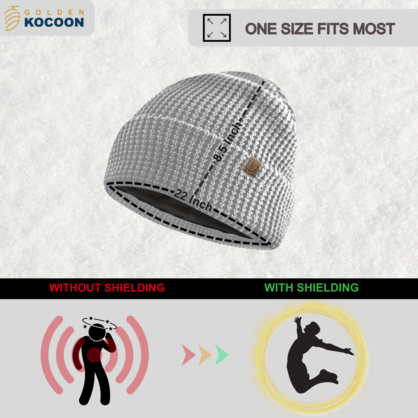 EMF Protection Beanie, made from Organic Cotton, in Grey. Use for 5g Protection, Anti Radiation