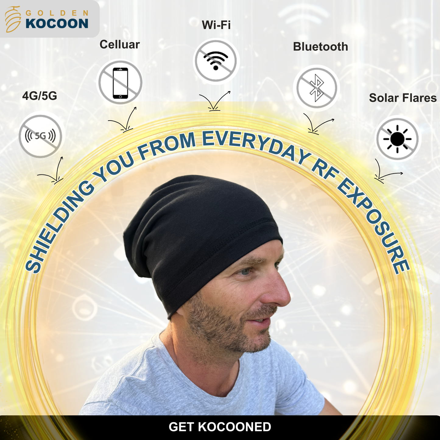 EMF Protection Slouch Beanie, made from Organic Cotton & Bamboo, in Black. Use for 5g Protection, Anti Radiation