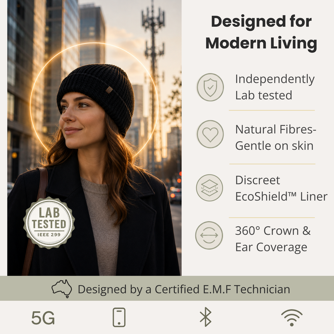 EMF Protection Organic Cotton Beanie - 99.8% Shielding for 5G, Wi-Fi & Bluetooth