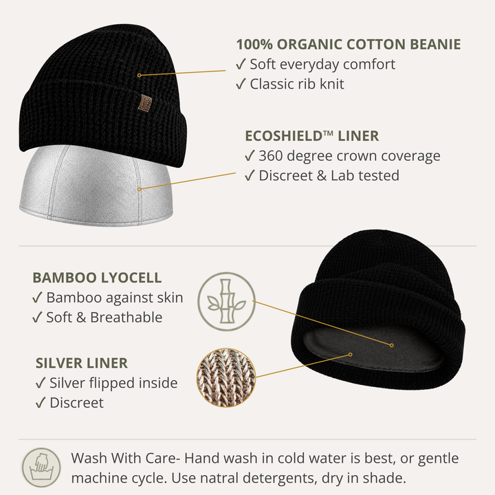 EMF Protection Organic Cotton Beanie - 99.8% Shielding for 5G, Wi-Fi & Bluetooth