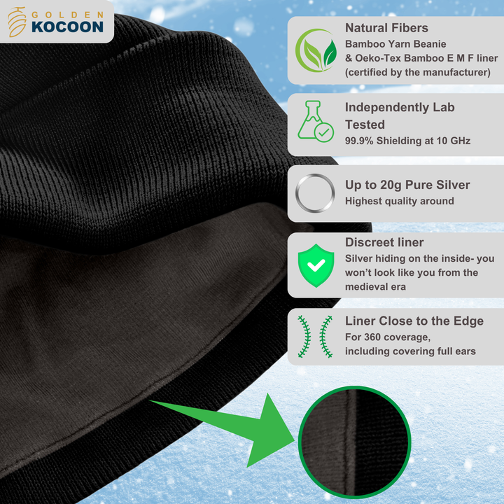 EMF Protection Bamboo Beanie - 99.8% Shielding for 5G, Wi-Fi & Bluetooth