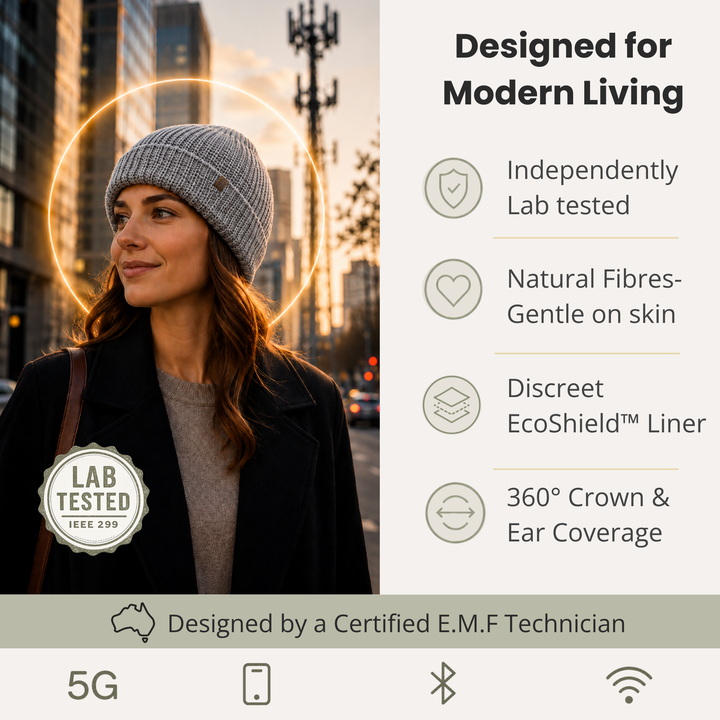 EMF Protection Organic Cotton Beanie - 99.8% Shielding for 5G, Wi-Fi & Bluetooth