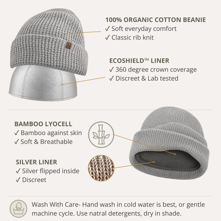 EMF Protection Organic Cotton Beanie - 99.8% Shielding for 5G, Wi-Fi & Bluetooth