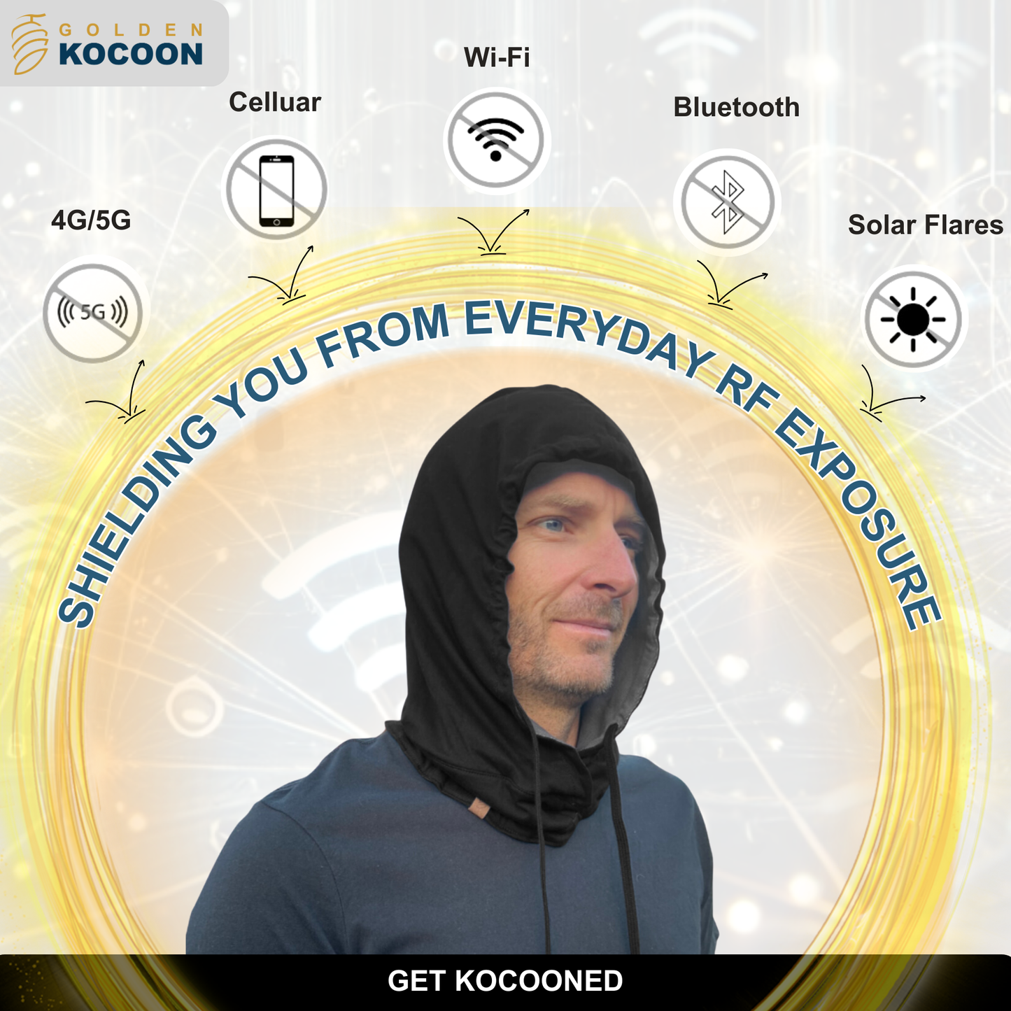 EMF Protection Hood in Black, using a EMF Bamboo Fabric. Use for 5g Protection, Anti Radiation